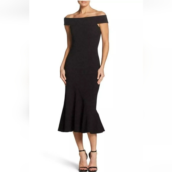 NWOT $254 DRESS THE POPULATION NATALIA OFF THE SHOULDER BLACK DRESS S - Picture 4 of 9